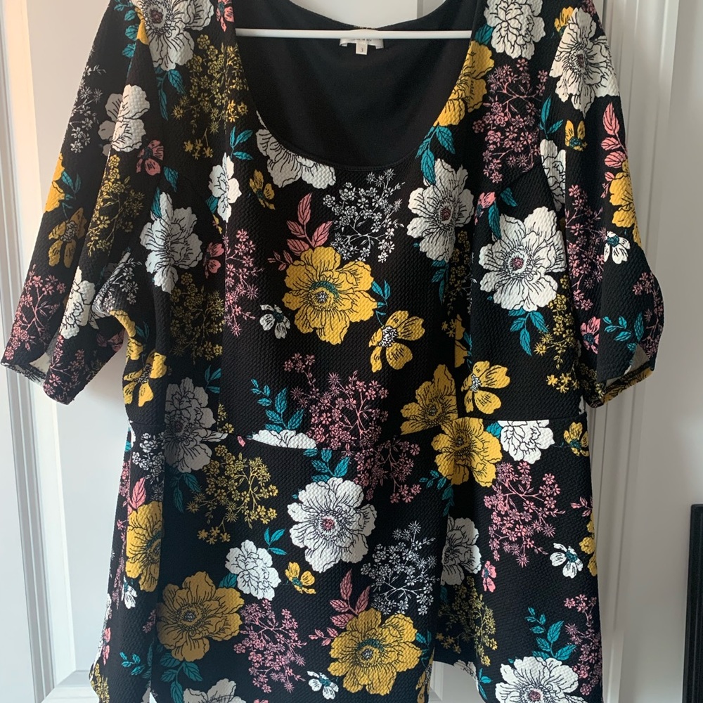 Black multicolor peplum dress shirt